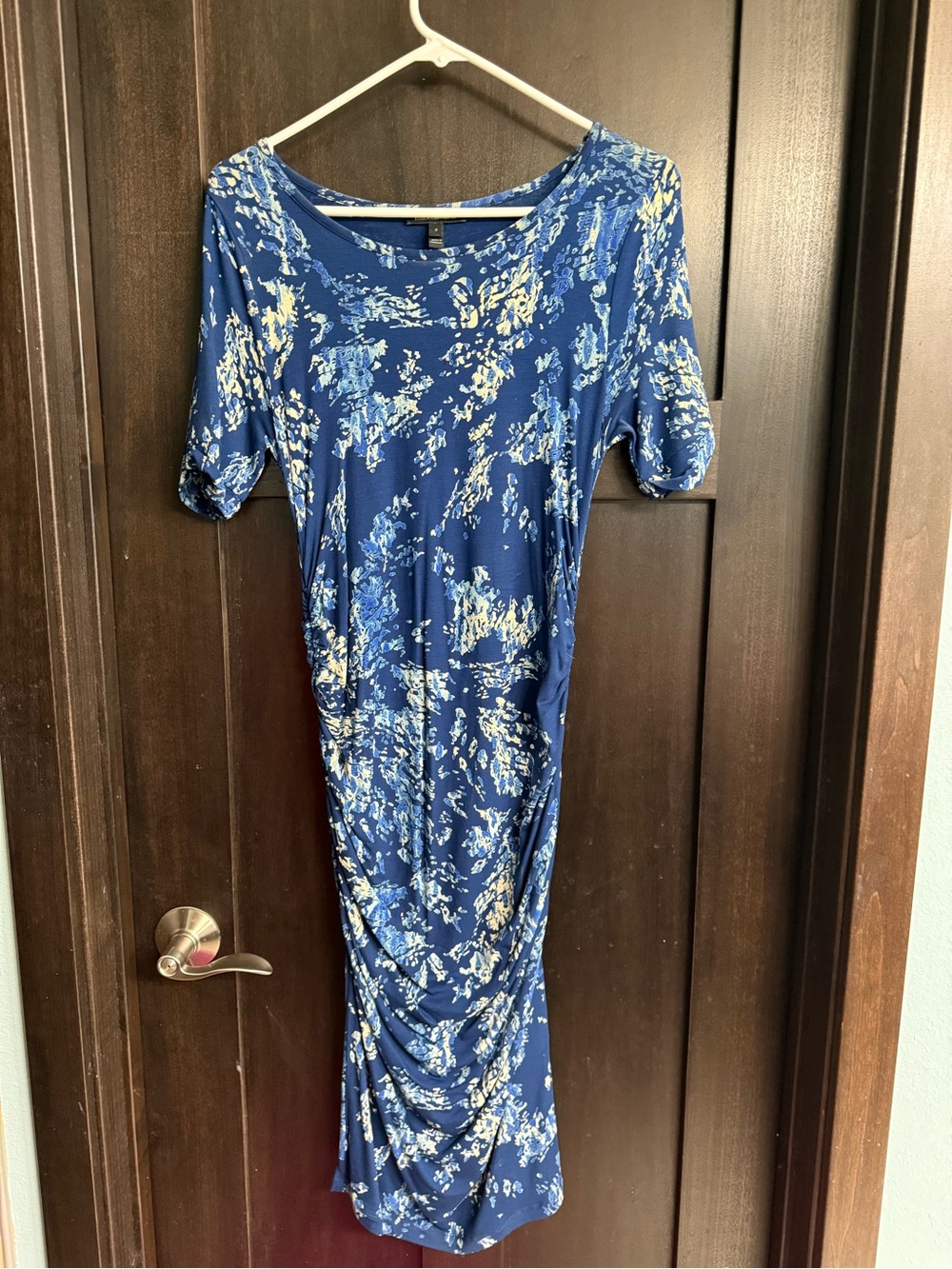 Isabella Oliver Maternity Blue and Cream Floral Midi Dress